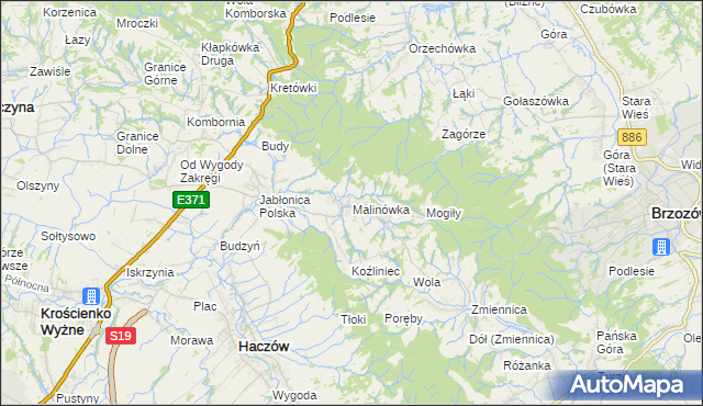 mapa Malinówka gmina Haczów, Malinówka gmina Haczów na mapie Targeo