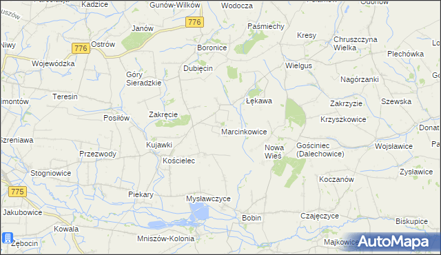 mapa Marcinkowice gmina Kazimierza Wielka, Marcinkowice gmina Kazimierza Wielka na mapie Targeo