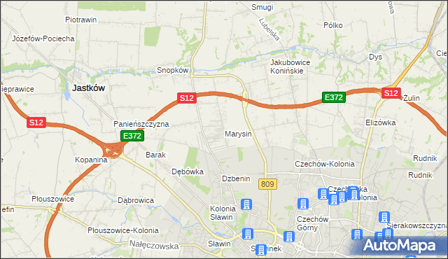 mapa Marysin gmina Jastków, Marysin gmina Jastków na mapie Targeo