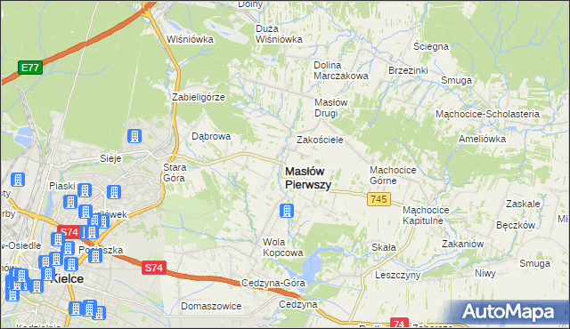 mapa Masłów Pierwszy, Masłów Pierwszy na mapie Targeo