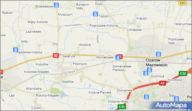 mapa Michałówek gmina Ożarów Mazowiecki, Michałówek gmina Ożarów Mazowiecki na mapie Targeo