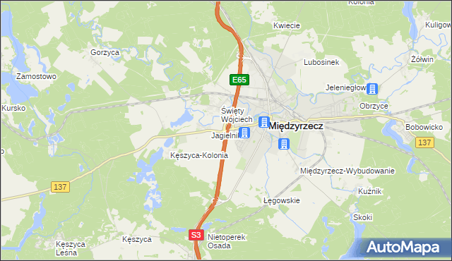 mapa Międzyrzecz powiat międzyrzecki, Międzyrzecz powiat międzyrzecki na mapie Targeo