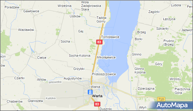 mapa Mikołajewice gmina Warta, Mikołajewice gmina Warta na mapie Targeo