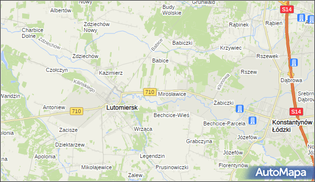 mapa Mirosławice gmina Lutomiersk, Mirosławice gmina Lutomiersk na mapie Targeo