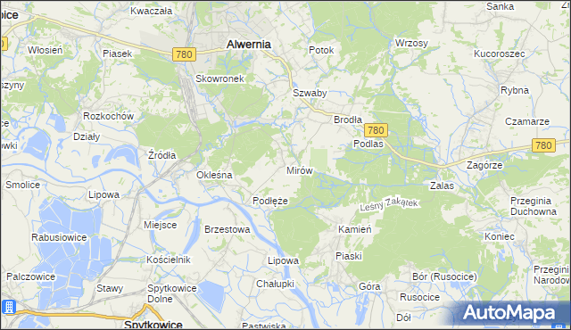 mapa Mirów gmina Alwernia, Mirów gmina Alwernia na mapie Targeo