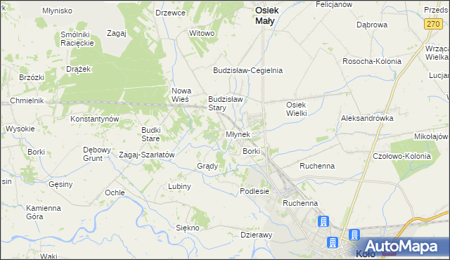 mapa Młynek gmina Osiek Mały, Młynek gmina Osiek Mały na mapie Targeo