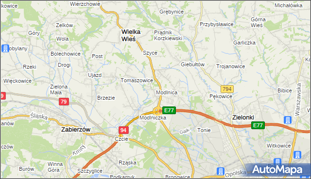 mapa Modlnica, Modlnica na mapie Targeo