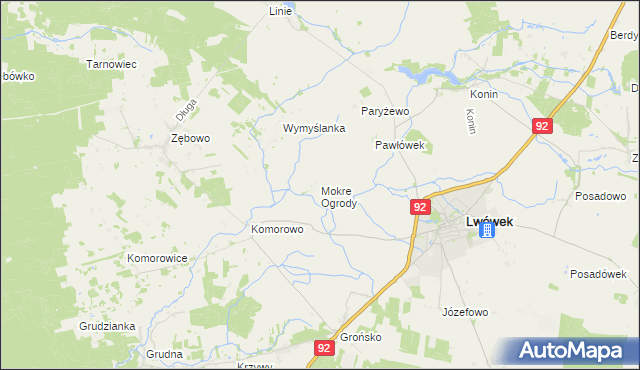 mapa Mokre Ogrody, Mokre Ogrody na mapie Targeo