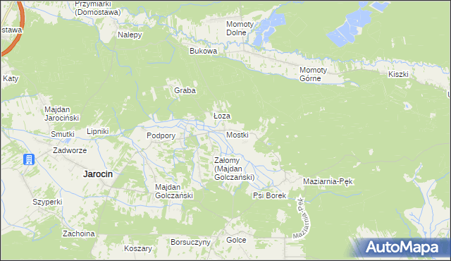 mapa Mostki gmina Jarocin, Mostki gmina Jarocin na mapie Targeo