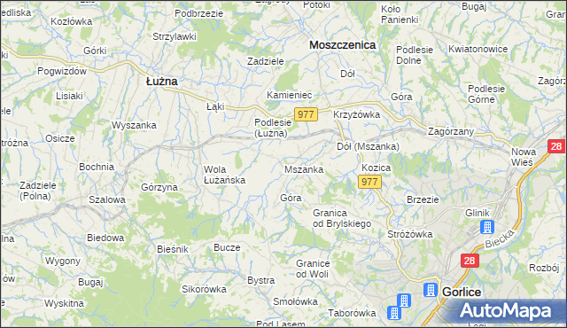 mapa Mszanka gmina Łużna, Mszanka gmina Łużna na mapie Targeo