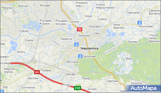 mapa Niepołomice, Niepołomice na mapie Targeo