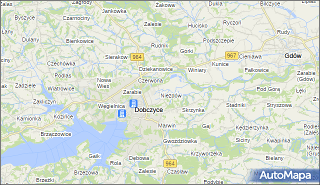 mapa Niezdów gmina Dobczyce, Niezdów gmina Dobczyce na mapie Targeo