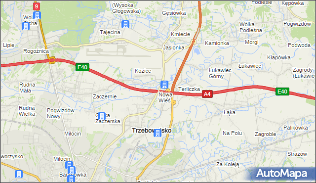 mapa Nowa Wieś gmina Trzebownisko, Nowa Wieś gmina Trzebownisko na mapie Targeo