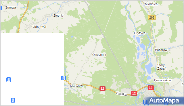 mapa Olszyniec gmina Żary, Olszyniec gmina Żary na mapie Targeo