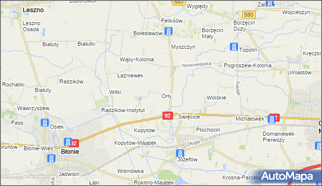 mapa Orły gmina Ożarów Mazowiecki, Orły gmina Ożarów Mazowiecki na mapie Targeo