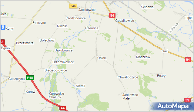 mapa Osiek gmina Oława, Osiek gmina Oława na mapie Targeo