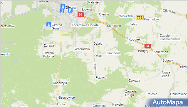 mapa Osiek gmina Olkusz, Osiek gmina Olkusz na mapie Targeo