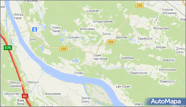 mapa Osiek nad Wisłą, Osiek nad Wisłą na mapie Targeo