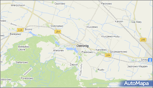 mapa Ostroróg powiat szamotulski, Ostroróg powiat szamotulski na mapie Targeo