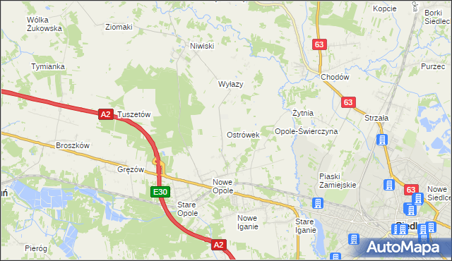 mapa Ostrówek gmina Siedlce, Ostrówek gmina Siedlce na mapie Targeo