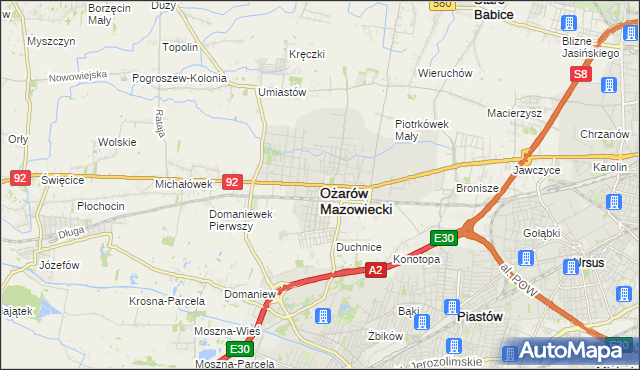 mapa Ożarów Mazowiecki, Ożarów Mazowiecki na mapie Targeo