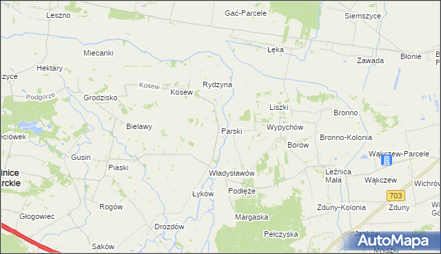 mapa Parski gmina Świnice Warckie, Parski gmina Świnice Warckie na mapie Targeo