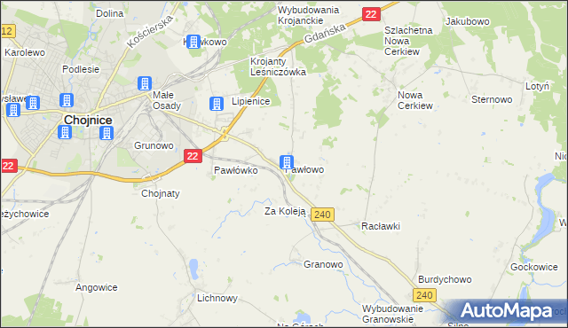 mapa Pawłowo gmina Chojnice, Pawłowo gmina Chojnice na mapie Targeo