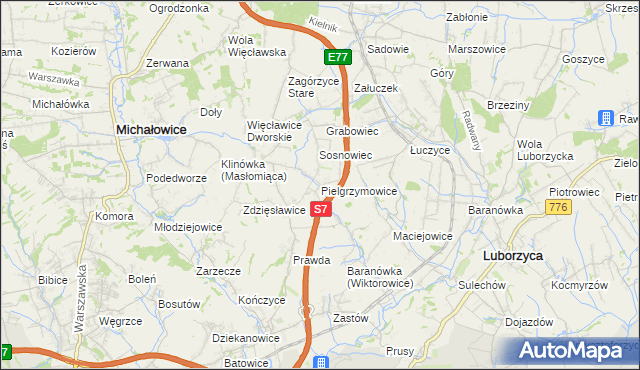 mapa Pielgrzymowice gmina Michałowice, Pielgrzymowice gmina Michałowice na mapie Targeo