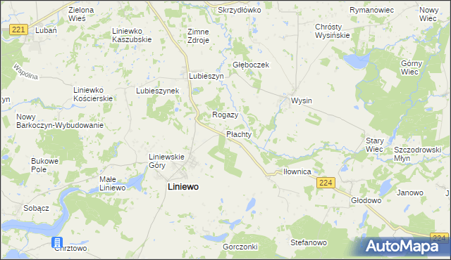 mapa Płachty gmina Liniewo, Płachty gmina Liniewo na mapie Targeo