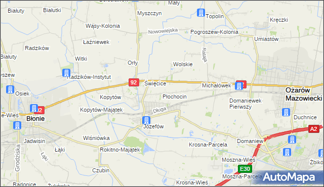mapa Płochocin gmina Ożarów Mazowiecki, Płochocin gmina Ożarów Mazowiecki na mapie Targeo