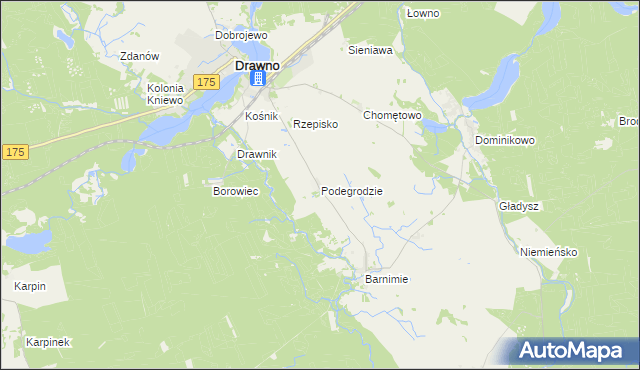 mapa Podegrodzie gmina Drawno, Podegrodzie gmina Drawno na mapie Targeo