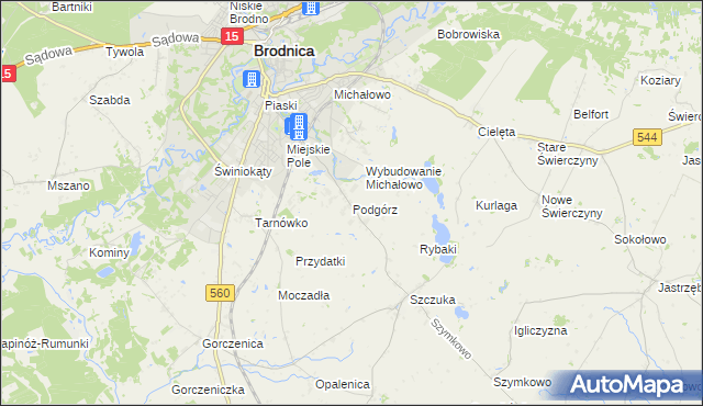 mapa Podgórz gmina Brodnica, Podgórz gmina Brodnica na mapie Targeo