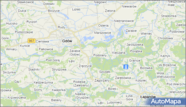 mapa Podolany gmina Gdów, Podolany gmina Gdów na mapie Targeo