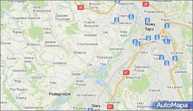 mapa Podrzecze gmina Podegrodzie, Podrzecze gmina Podegrodzie na mapie Targeo