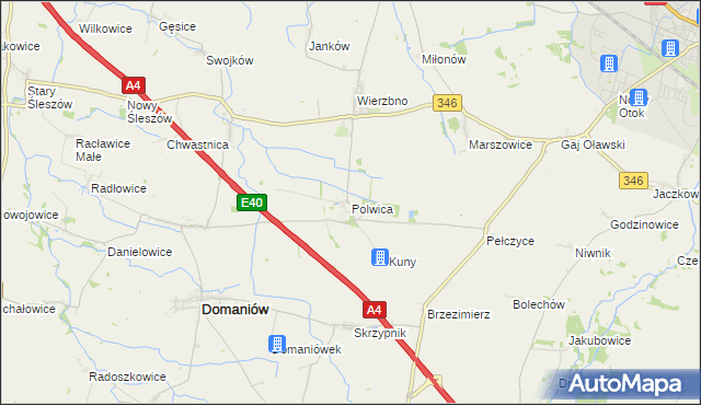 mapa Polwica gmina Domaniów, Polwica gmina Domaniów na mapie Targeo