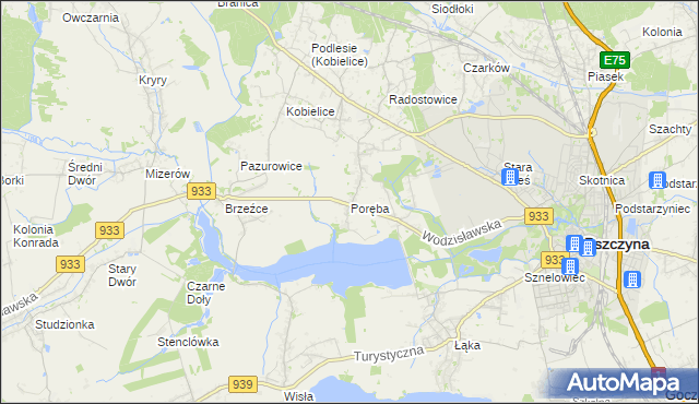 mapa Poręba gmina Pszczyna, Poręba gmina Pszczyna na mapie Targeo