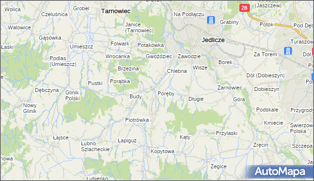 mapa Poręby gmina Jedlicze, Poręby gmina Jedlicze na mapie Targeo