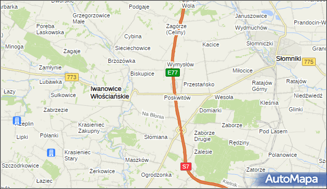 mapa Poskwitów, Poskwitów na mapie Targeo