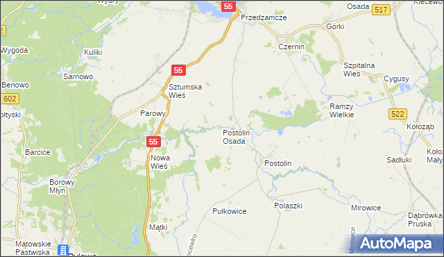 mapa Postolin Osada, Postolin Osada na mapie Targeo