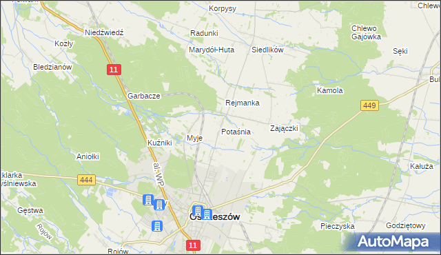 mapa Potaśnia gmina Ostrzeszów, Potaśnia gmina Ostrzeszów na mapie Targeo