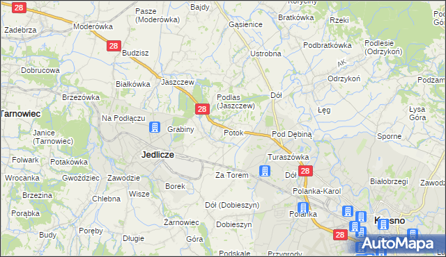 mapa Potok gmina Jedlicze, Potok gmina Jedlicze na mapie Targeo