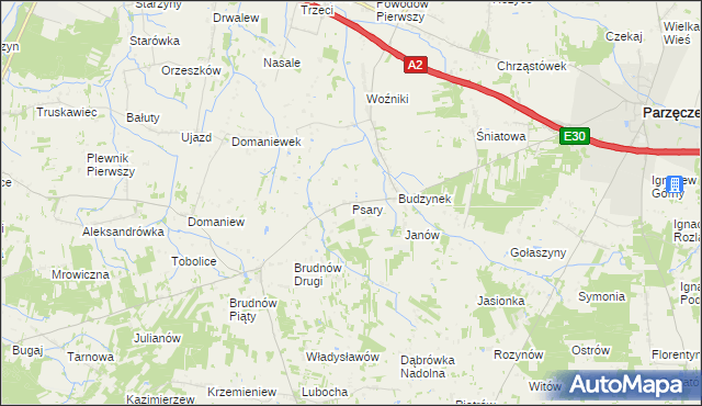 mapa Psary gmina Dalików, Psary gmina Dalików na mapie Targeo