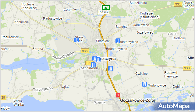 mapa Pszczyny, Pszczyna na mapie Targeo