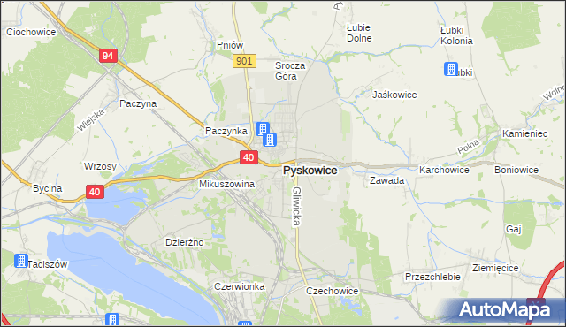 mapa Pyskowice powiat gliwicki, Pyskowice powiat gliwicki na mapie Targeo