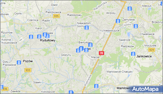 mapa Radlin powiat wodzisławski, Radlin powiat wodzisławski na mapie Targeo