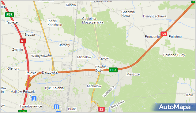 mapa Raków gmina Moszczenica, Raków gmina Moszczenica na mapie Targeo