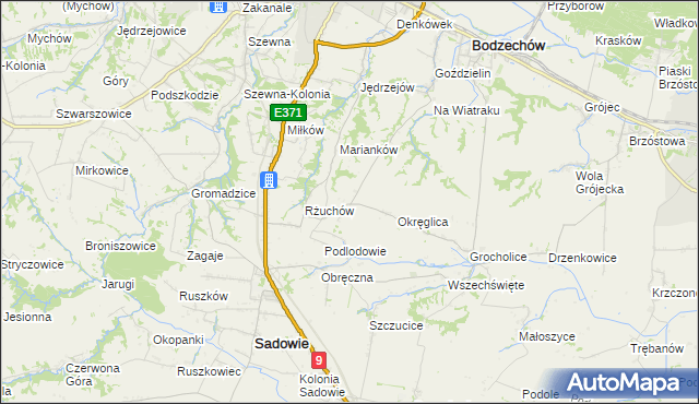 mapa Romanów gmina Bodzechów, Romanów gmina Bodzechów na mapie Targeo
