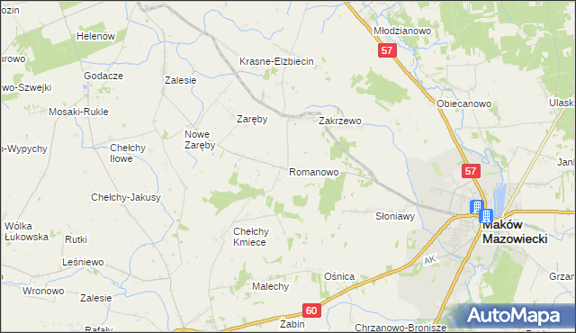 mapa Romanowo gmina Karniewo, Romanowo gmina Karniewo na mapie Targeo