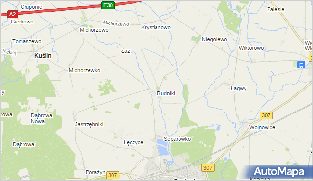 mapa Rudniki gmina Opalenica, Rudniki gmina Opalenica na mapie Targeo