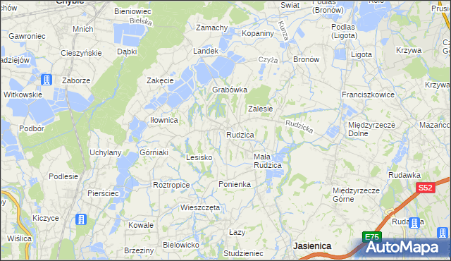 mapa Rudzica gmina Jasienica, Rudzica gmina Jasienica na mapie Targeo